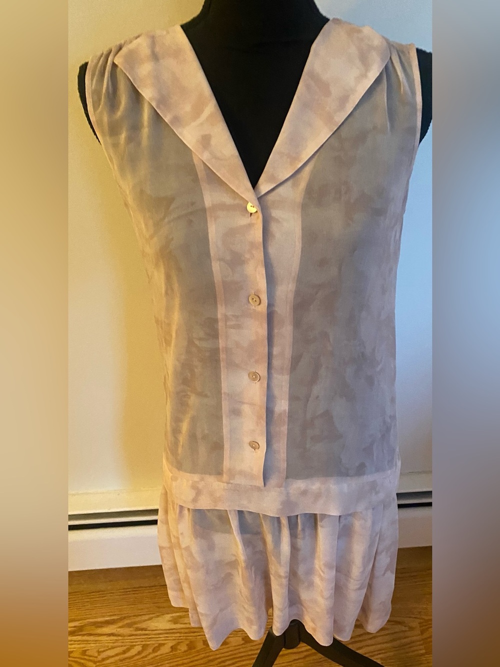 Theory NWT Rinon Sleeveless Drop Waist Pleated Silk Shirtdress Blush Pink Size 4